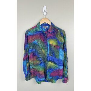 Vintage Ellen Designs Europe Silk Rainbow Button Up Tie Dye 90’s Sz Small